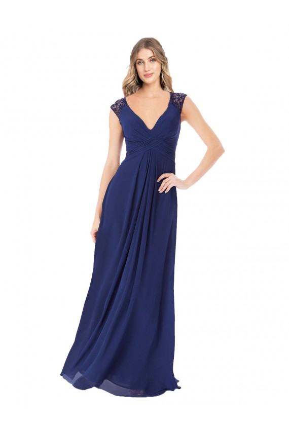 Soft Chiffon V-Neck Cap Sleeves Keyhole Back Long Bridesmaid Dress Kent