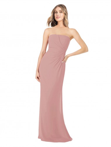 Soft Chiffon Strapless Sleeveless Dusty Pink Long Bridesmaid Dress Kent