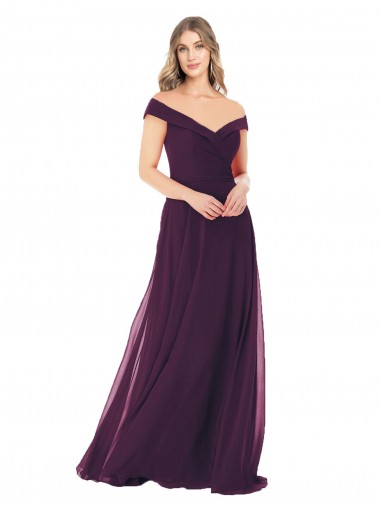 Soft Chiffon Off the Shoulder Sleeveless Long Bridal Party Dress Kent