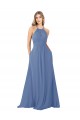 Soft Chiffon High Neck Sleeveless Keyhole Back Windsor Blue Long Bridesmaid Dress Kent