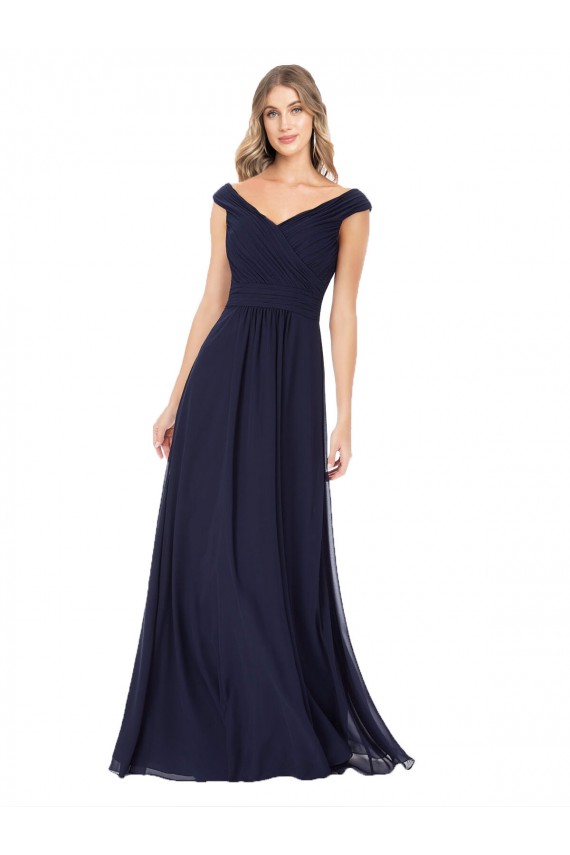 Soft Chiffon Off the Shoulder Sleeveless Dark Navy Long Evening Dress / Bridesmaid Dress Kent