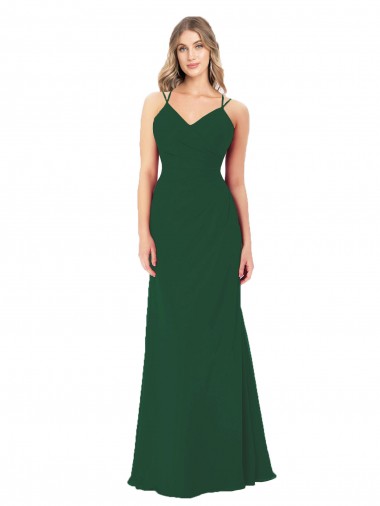 Soft Chiffon V-Neck Sleeveless Dark Green Long Bridesmaid Dress Kent