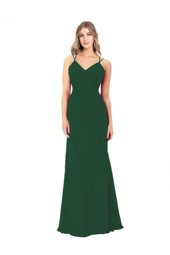 Soft Chiffon V-Neck Sleeveless Dark Green Long Bridesmaid Dress Kent