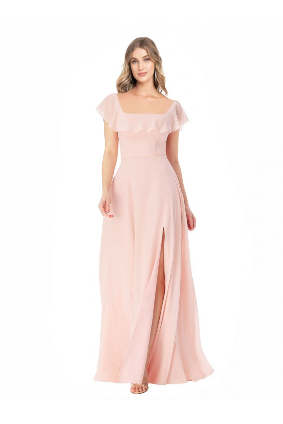 Soft Chiffon Square Neck Cap Sleeves Long Formal Dress / Bridesmaid Dress Kent