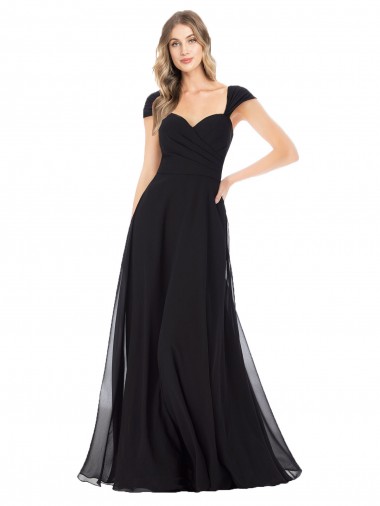 Soft Chiffon Sweetheart Cap Sleeves Long Bridesmaid Dress Kent
