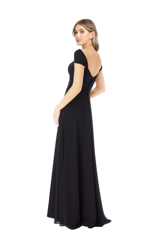 Soft Chiffon Sweetheart Cap Sleeves Long Bridesmaid Dress Kent