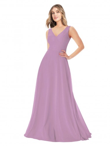 Soft Chiffon V-Neck Sleeveless Long Bridal Party Dress Kent