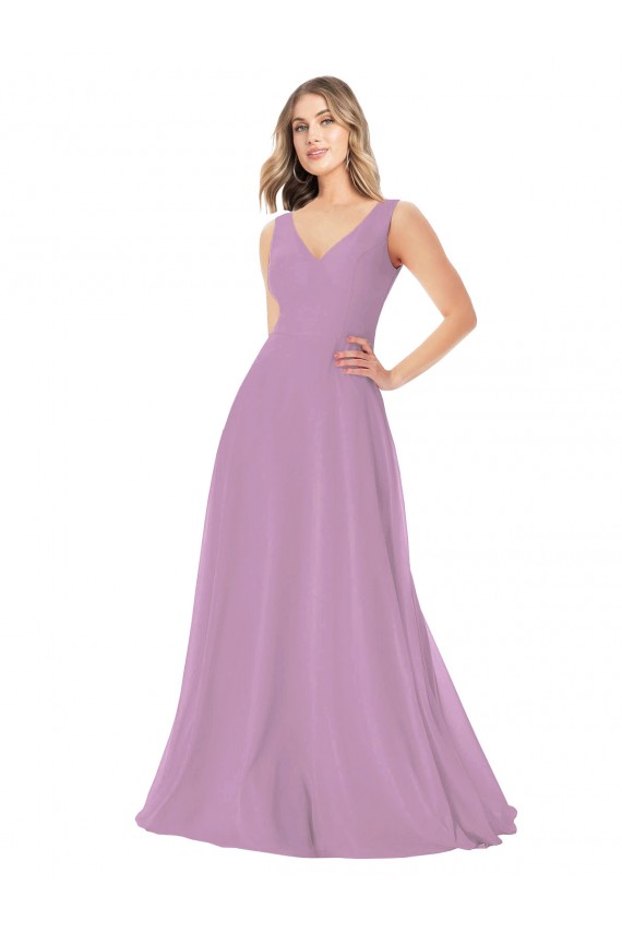 Soft Chiffon V-Neck Sleeveless Long Bridal Party Dress Kent