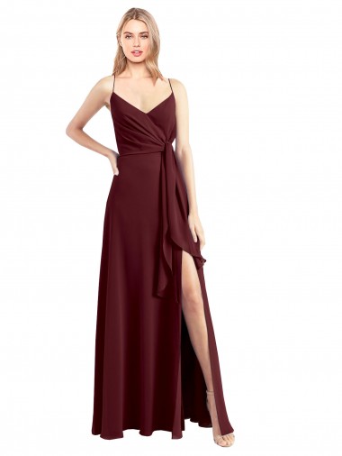 Chiffon Spaghetti Straps Sleeveless Low Back Long Floor Length Bridesmaid Dress Kent