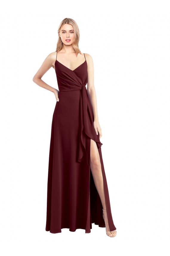 Chiffon Spaghetti Straps Sleeveless Low Back Long Floor Length Bridesmaid Dress Kent