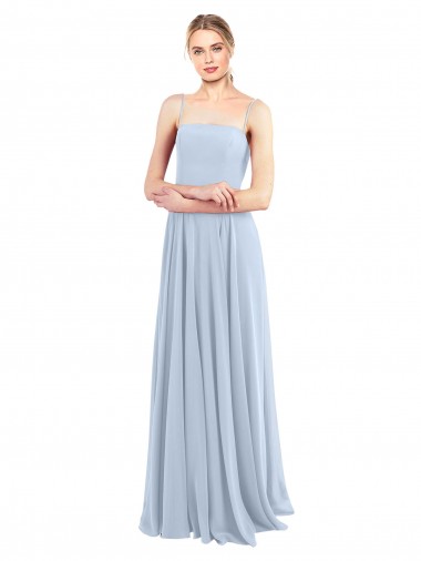 Soft Chiffon Spaghetti Straps Sleeveless Low Back Light Sky Blue Long Bridesmaid Dress Kent