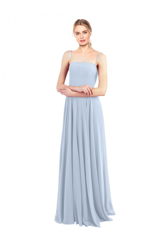Soft Chiffon Spaghetti Straps Sleeveless Low Back Light Sky Blue Long Bridesmaid Dress Kent