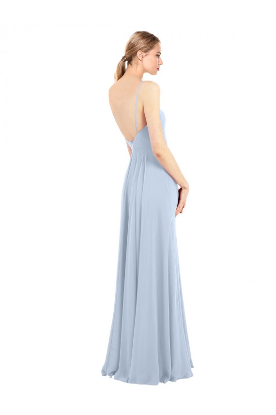 Soft Chiffon Spaghetti Straps Sleeveless Low Back Light Sky Blue Long Bridesmaid Dress Kent