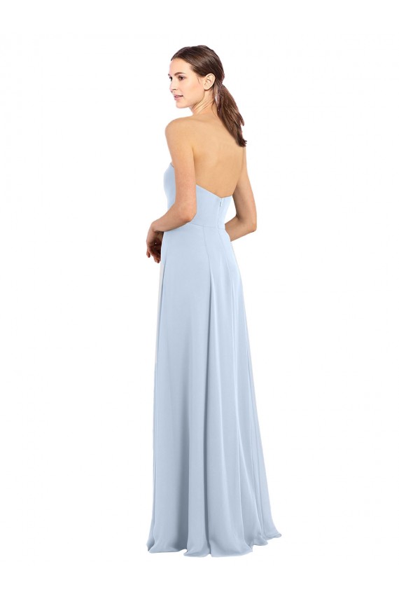 Soft Chiffon Strapless Sleeveless Light Sky Blue Long Bridesmaid Dress Kent