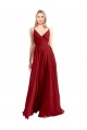 Luxe Chiffon Spaghetti Straps Sleeveless V-Back Red Long Bridesmaid Dress Kent