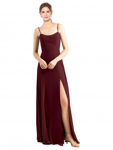 Chiffon Spaghetti Straps Sleeveless Burgundy Gold Long Bridesmaid Dress / Evening Dress Kent