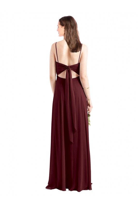 Chiffon Spaghetti Straps Sleeveless Burgundy Gold Long Bridesmaid Dress / Evening Dress Kent
