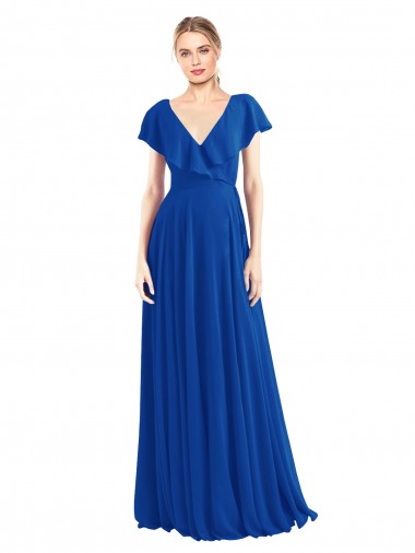 Soft Chiffon V-Neck Flutter Sleeves V-Back Long Bridesmaid Dress Kent