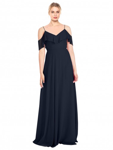 Lxue Chiffon Off the Shoulder Sleeveless V-Back Long Bridesmaid Dress Kent