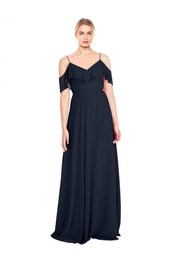 Lxue Chiffon Off the Shoulder Sleeveless V-Back Long Bridesmaid Dress Kent