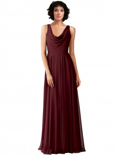Soft Chiffon Cowl Neck Sleeveless V-Back Long Bridesmaid Dress Kent