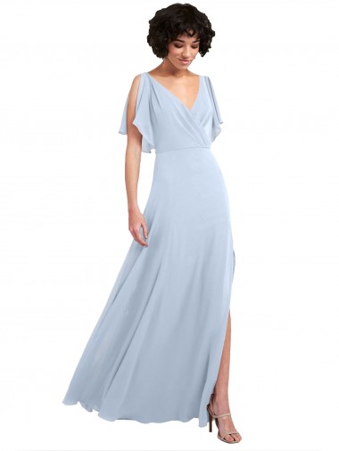 Soft Chiffon V-Neck Split Sleeves V-Back Long Bridesmaid Dresses Kent
