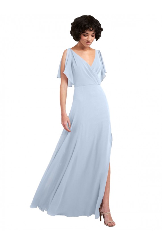 Soft Chiffon V-Neck Split Sleeves V-Back Long Bridesmaid Dresses Kent