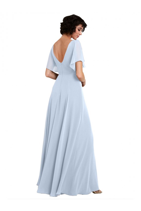 Soft Chiffon V-Neck Split Sleeves V-Back Long Bridesmaid Dresses Kent