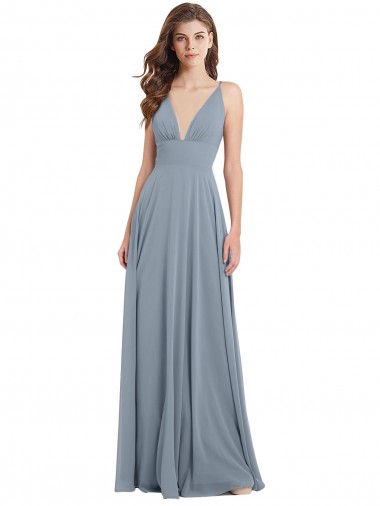 Chiffon V-Neck Sleeveless V-Back Long Bridesmaid Dress / Evening Gowns Kent