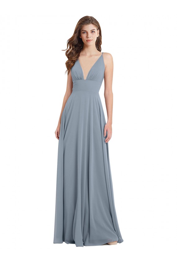 Chiffon V-Neck Sleeveless V-Back Long Bridesmaid Dress / Evening Gowns Kent