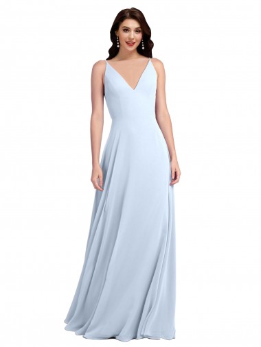 Soft Chiffon V-Neck Sleeveless V-Back Light Sky Blue Long Evening Dress / Bridesmaid Dress Kent