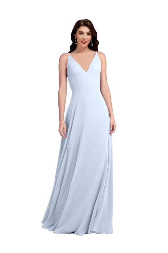 Soft Chiffon V-Neck Sleeveless V-Back Light Sky Blue Long Evening Dress / Bridesmaid Dress Kent