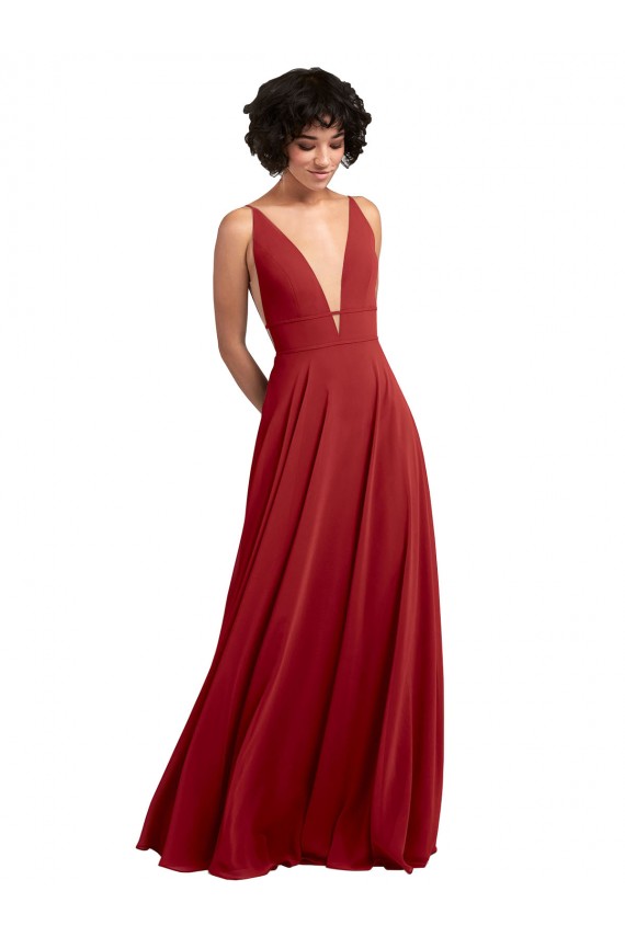 Lxue Chiffon V-Neck Sleeveless V-Back Long Bridesmaid Dress Kent