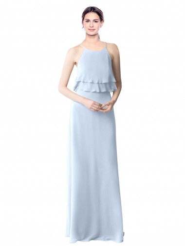 Soft Chiffon Halter Neck Sleeveless Long Bridesmaid Dresses Kent