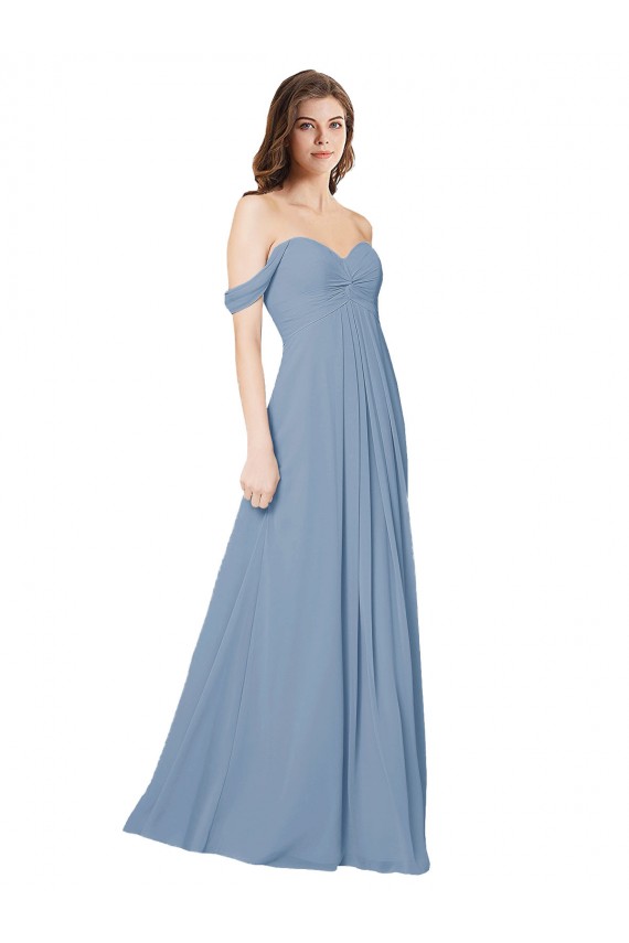 Chiffon Sweetheart Sleeveless Low Back Dusty Blue Long Wedding Party Dress Kent