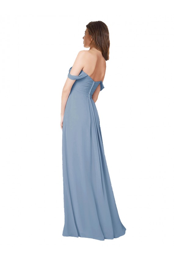Chiffon Sweetheart Sleeveless Low Back Dusty Blue Long Wedding Party Dress Kent
