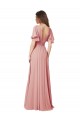 Soft Chiffon V-Neck Flutter Sleeves V-Back Bliss Pink Long Bridesmaid Dress Kent