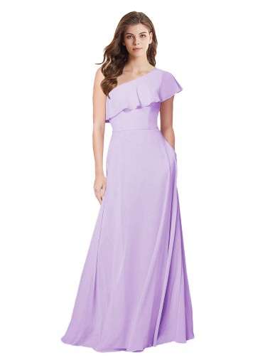 Soft Chiffon One Shoulder Sleeveless Lilac Long Bridesmaid Dress Kent