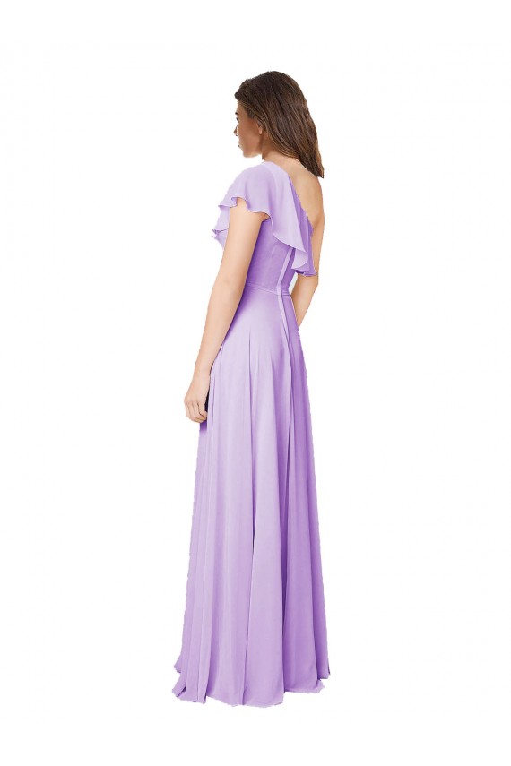 Soft Chiffon One Shoulder Sleeveless Lilac Long Bridesmaid Dress Kent