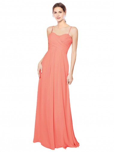 Soft Chiffon Spaghetti Straps Sleeveless Open Back Long Bridesmaid Dress Kent