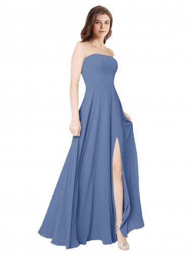 Soft Chiffon Strapless Sleeveless Open Back Long Formal Dress / Bridesmaid Dress Kent