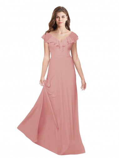 Chiffon V-Neck Flutter Sleeves Open Back Long Bridesmaid Dress / Evening Dress Kent