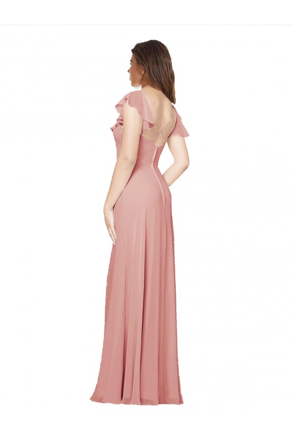 Chiffon V-Neck Flutter Sleeves Open Back Long Bridesmaid Dress / Evening Dress Kent