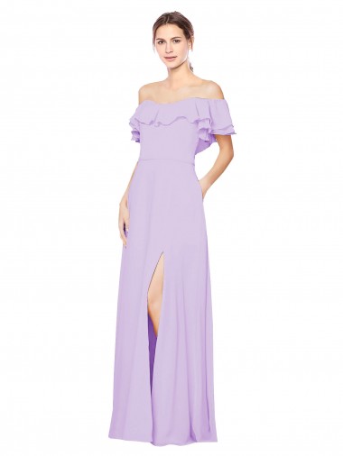Soft Chiffon Off the Shoulder Sleeveless Low Back Lilac Long Bridesmaid Dress Kent