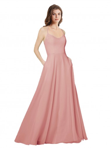 Soft Chiffon Strapless Sleeveless Open Back Bliss Pink Long Bridesmaid Dress Kent