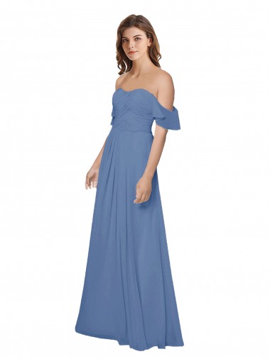 Soft Chiffon Off the Shoulder Flutter Sleeves Open Back Long Bridesmaid Dress Kent