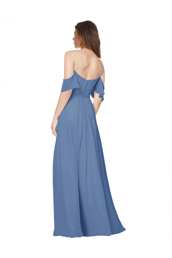 Soft Chiffon Off the Shoulder Flutter Sleeves Open Back Long Bridesmaid Dress Kent