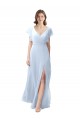 Soft Chiffon V-Neck Flutter Sleeves Open Back Long Bridesmaid Dress / Formal Dress Kent
