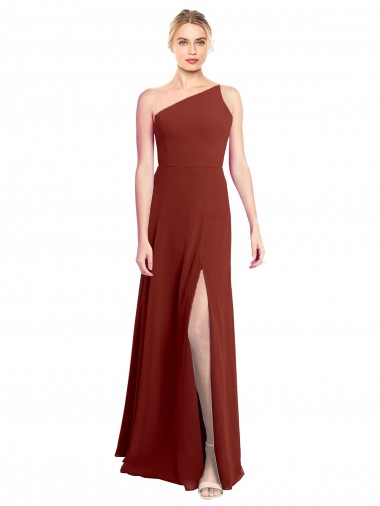 Soft Chiffon One Shoulder Sleeveless Burgundy Long Formal Dress / Bridesmaid Dress Kent
