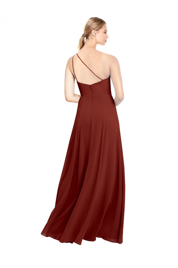 Soft Chiffon One Shoulder Sleeveless Burgundy Long Formal Dress / Bridesmaid Dress Kent